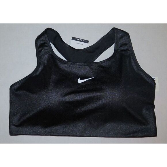 Nike DN4917 010 Women's Sz 1X Shiny Black - Medium Support 1-Pc Pad Sports Bra - Picture 1 of 2